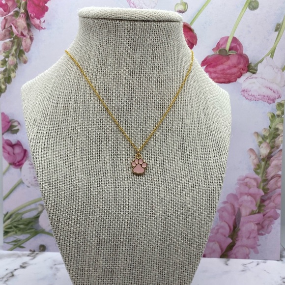 2 for$15 -Dog paw custom pink and gold enamel pendant charm necklace - Picture 2 of 2